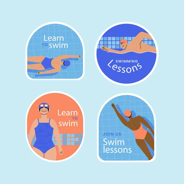 Çekimi Yüzme Dersleri Etiketleri Vektör Llüstrasyonu — Stok Vektör