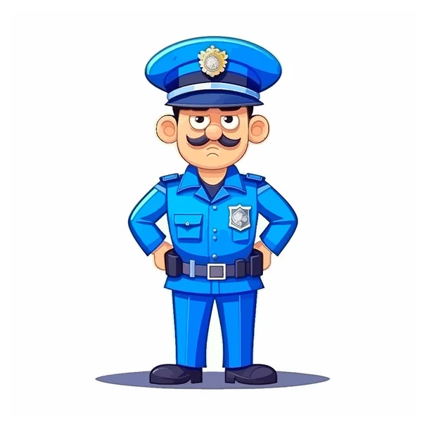 身穿蓝色制服 背景为白色的警官 平面样式的矢量图解 — 图库矢量图片