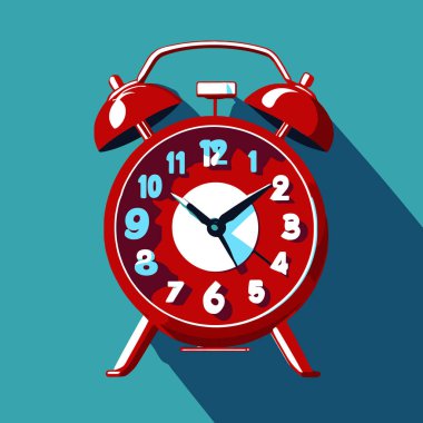 Beyaz arkaplan Vektör illüstrasyonunda alarm saati kırmızı uyandırma zamanı düz biçimli