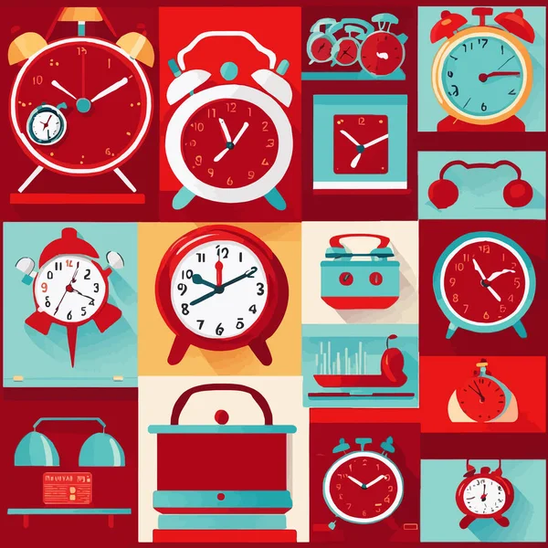 Reloj Despertador Rojo Tiempo Despertar Sobre Fondo Blanco Ilustración Vectorial — Vector de stock