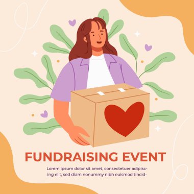 Bağış toplama etkinliği şablonu beyaz arka planda izole edildi. Vektör Resimleri Düz Biçimli