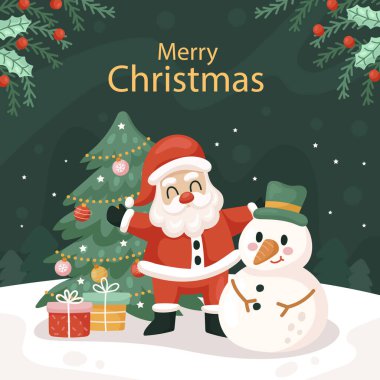 Düz Noel Kutlaması Beyazların Arkasında İzole Edildi. Vektör Resimleri Düz Biçimli