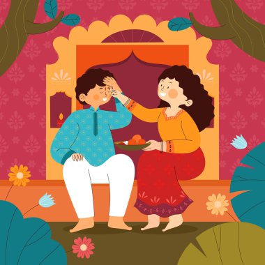 Daire Bhai Dooj, Beyaz Arkaplanda tecrit edildi. Vektör Resimleri Düz Biçimli