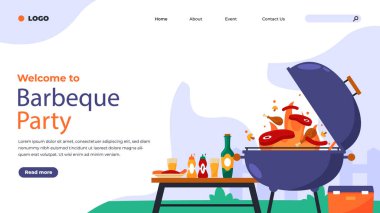 Bbq Party İniş Şablonu Beyaz Arkaplanda İzole Edildi. Vektör Resimleri Düz Biçimli