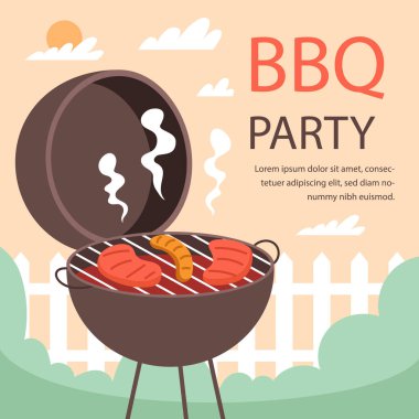 Bbq Parti Şablonu Beyaz Arkaplanda İzole Edildi. Vektör Resimleri Düz Biçimli