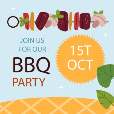 Bbq Parti Şablonu Beyaz Arkaplanda İzole Edildi. Vektör Resimleri Düz Biçimli