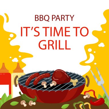 Bbq Parti Şablonu Beyaz Arkaplanda İzole Edildi. Vektör Resimleri Düz Biçimli