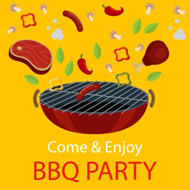 Bbq Parti Şablonu Beyaz Arkaplanda İzole Edildi. Vektör Resimleri Düz Biçimli