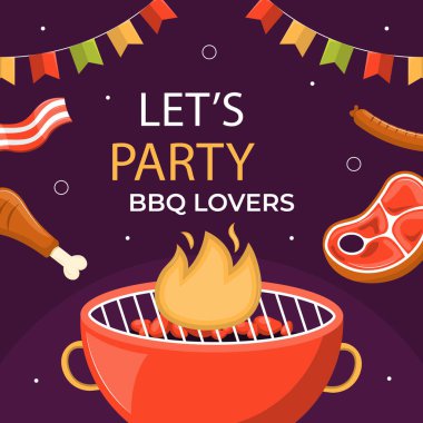 Bbq Parti Şablonu Beyaz Arkaplanda İzole Edildi. Vektör Resimleri Düz Biçimli