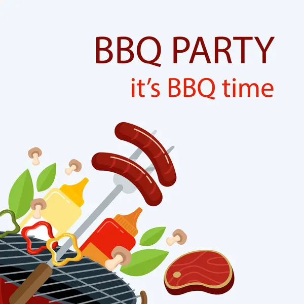 Bbq Parti Şablonu Beyaz Arkaplanda İzole Edildi. Vektör Resimleri Düz Biçimli