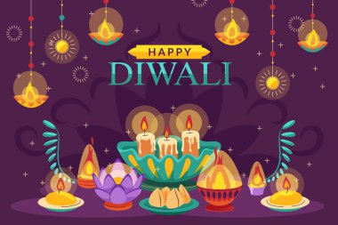 Arka plan Diwali Hindu Festivali Kutlaması Beyazların Arkasında İzole Edildi. Vektör Resimleri Düz Biçimli