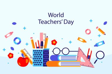 Dünya Öğretmenler Günü Beyaz Arkaplan 'da tecrit edildi. Vektör Resimleri Düz Biçimli