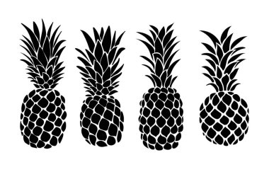 El çizimi ananas silueti. Beyaz arka planda izole edilmiş. Vektör Resimleri Düz Biçimli