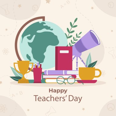 Dünya Öğretmenler Günü Beyazların Arkasında İzole Edildi. Vektör Resimleri Düz Biçimli