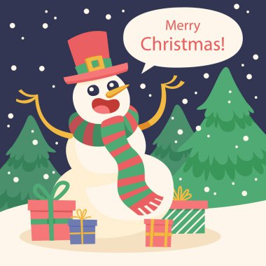 Kardan Adam 'la Noel sezonu Beyaz Arkaplanda İzole Edilmiş Sunar. Vektör Resimleri Düz Biçimli