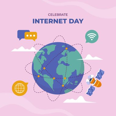 Uluslararası İnternet Günü Kutlaması Beyazların Arkasında İzole Edildi. Vektör Resimleri Düz Biçimli