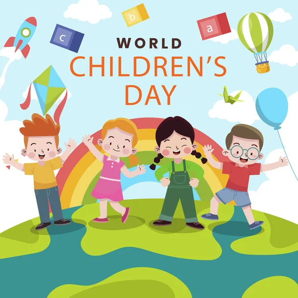 Celebración Del Día Mundial Infancia Con Niños Jugando Aislados Sobre — Vector de stock
