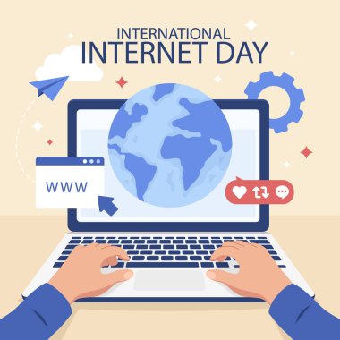 Uluslararası İnternet Günü Beyaz Arkaplanda İzole Edildi. Vektör Resimleri Düz Biçimli