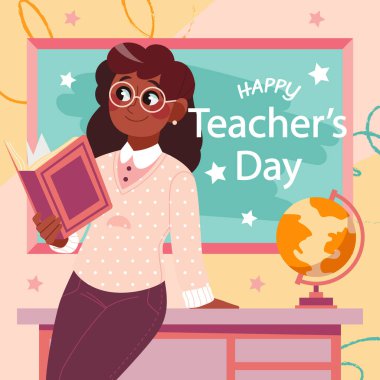 Dünya Öğretmenler Günü Beyazların Arkasında İzole Edildi. Vektör Resimleri Düz Biçimli