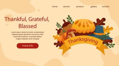 İniş Sayfası Şablonu, Şükran Günü Kutlaması Beyaz Arka plan 'da tecrit edildi. Vektör Resimleri Düz Biçimli