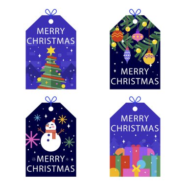 Etiketler Beyaz Arkaplanda Yılbaşı Kutlamasını Belirledi. Vektör Resimleri Düz Biçimli