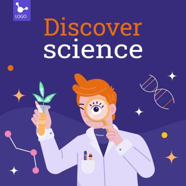 Bilim Araştırma Şablonu Beyaz Arkaplanda İzole Edildi. Vektör Resimleri Düz Biçimli