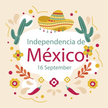 Meksika Bağımsızlık Günü kutlamaları beyaz arka planda izole edildi. Vektör Resimleri Düz Biçimli