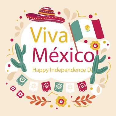 Meksika Bağımsızlık Günü kutlamaları beyaz arka planda izole edildi. Vektör Resimleri Düz Biçimli