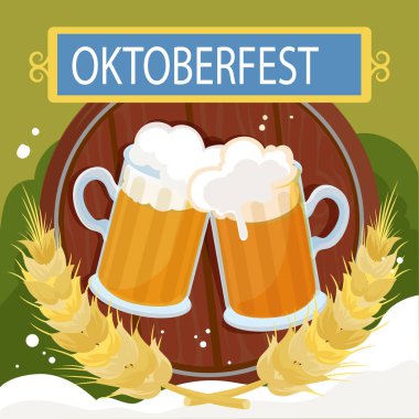 Oktoberfest Bira Festivali 'nin Beyaz Arkaplanda Kutlama Kutlaması Yapıldı. Vektör Resimleri Düz Biçimli