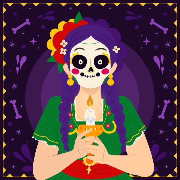Dia De Muertos Kutlaması Beyaz Arkaplanda İzole Edildi. Vektör Resimleri Düz Biçimli
