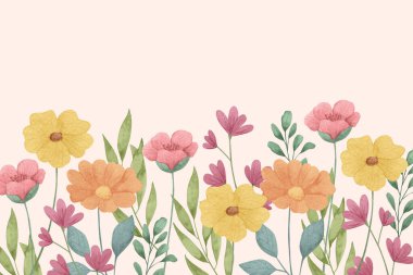 Renkli çiçeklerin ve yaprakların yaratıcı bir düzeni beyaz arka planda sanatsal çiçek düzenleme teknikleriyle doğanın güzelliğini sergiliyor.