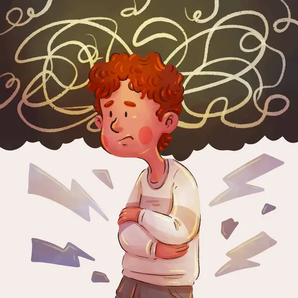 Eine Illustration Eines Glücklichen Jungen Mit Einem Labyrinth Kopf Das — Stockvektor