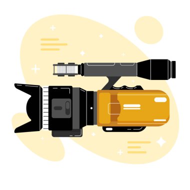 An illustration of a video camera with a lens attached, a camera accessory used in capturing images and videos. The rectangular camera is a vital tool in the Cameras optics industry clipart