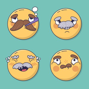 Her biri farklı bir omurgalı organizmayı temsil eden bıyıklı ve diş fırçalı dört gülen yüz seti. Memeli, Böcek, Grafik ve Sanat hepsi eğlenceli ve mutlu bir yazı tipi.