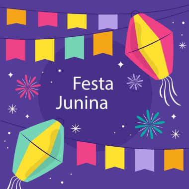 Festa Junina 'nın neşesini renkli tekstil desenli canlı uçurtmalar ve bayraklarla kutlayın. Sarı renkli ve gözlüklü bu yaratıcı sanat kartı sevdiklerinize mutluluk getirsin.