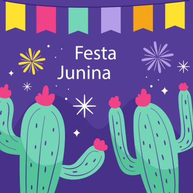 Festivaldeki cuninayı, kaktüs ve havai fişeklerin eflatun renkte canlı bir resmedildiği eşsiz bir tebrik kartıyla kutlayın. Sanat ve şenlik ruhunun mükemmel bir karışımı.