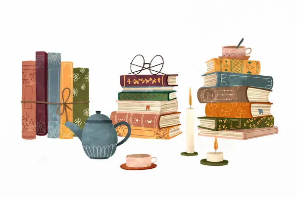 Sanatsal olarak tasarlanmış kentsel bir alanda, bir yığın kitap bir çaydanlık ve bir fincan çayın yanında oturur, yapı, sanat ve kültürün uyumlu bir karışımını oluşturur.