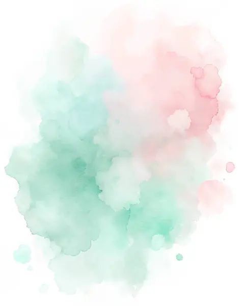 Beyaz Pastel Soyut Arkaplan Üzerine Yumuşak Yeşil ve Pembe Suluboya