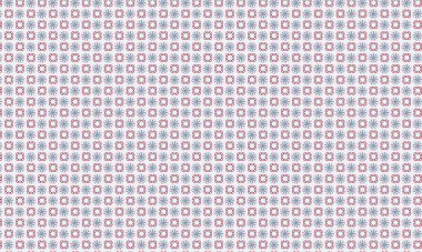 Alternatif taç yaprağı patlamaları ve simetrik bir düzende dizilmiş dört yapraklı çiçek unsurları içeren dekoratif, pürüzsüz çiçek deseni..