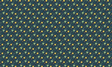 Memphis şablonunu eğlenceli geometrik elementler ve cesur soyut formlarla tekrarlamak, retro tasarım, tekstil ve yaratıcı arka planlar için idealdir..