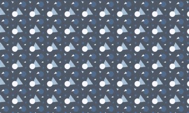 Tekrarlayan Memphis tasarımı dinamik çemberler, üçgenler ve noktalı dokular içerir. Yaratıcı arka planlar, tekstil ve retro stiller için idealdir..