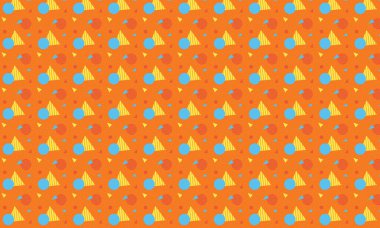 Tekrarlayan Memphis tasarımı dinamik çemberler, üçgenler ve noktalı dokular içerir. Yaratıcı arka planlar, tekstil ve retro stiller için idealdir..