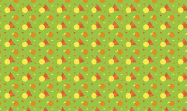 Tekrarlayan Memphis tasarımı dinamik çemberler, üçgenler ve noktalı dokular içerir. Yaratıcı arka planlar, tekstil ve retro stiller için idealdir..