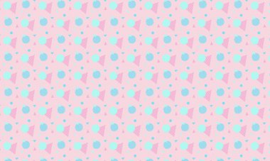 Tekrarlayan Memphis tasarımı dinamik çemberler, üçgenler ve noktalı dokular içerir. Yaratıcı arka planlar, tekstil ve retro stiller için idealdir..