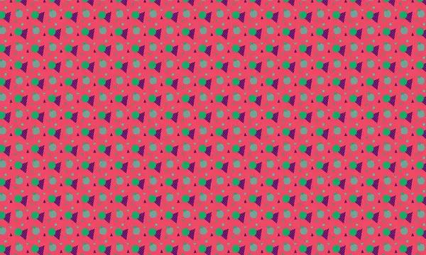 Tekrarlayan Memphis tasarımı dinamik çemberler, üçgenler ve noktalı dokular içerir. Yaratıcı arka planlar, tekstil ve retro stiller için idealdir..