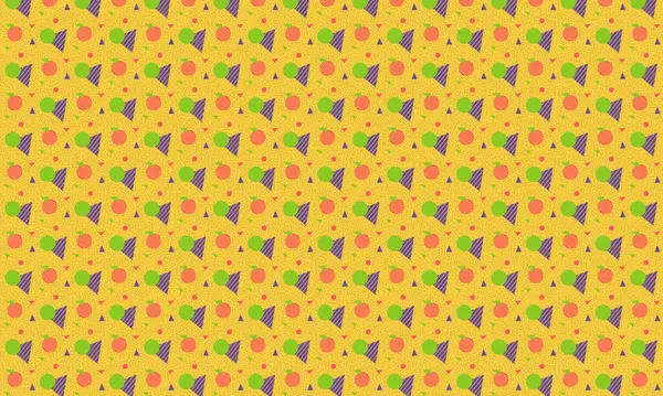 Tekrarlayan Memphis tasarımı dinamik çemberler, üçgenler ve noktalı dokular içerir. Yaratıcı arka planlar, tekstil ve retro stiller için idealdir..