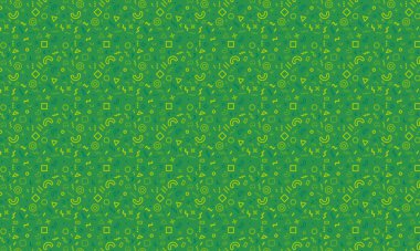 Karanlık bir arkaplanda dinamik geometrik şekiller, karalamalar ve şakacı sembollerle dolu soyut dikişsiz Memphis deseni.