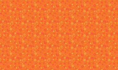 Karanlık bir arkaplanda dinamik geometrik şekiller, karalamalar ve şakacı sembollerle dolu soyut dikişsiz Memphis deseni.