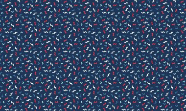 Soyut zikzak çizimleri ve köşeli şekiller içeren Memphis tarzı arka plan retro geometrik düzende tekrarlanıyor.