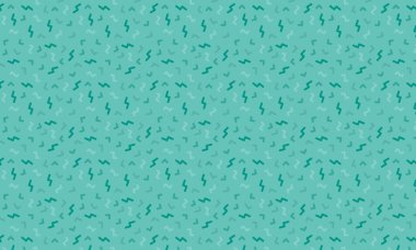 Soyut zikzak çizimleri ve köşeli şekiller içeren Memphis tarzı arka plan retro geometrik düzende tekrarlanıyor.